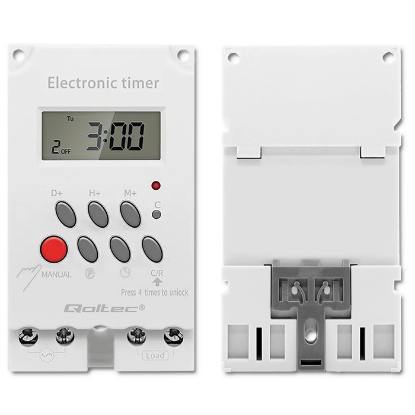 Qoltec Electronic timer PC0629 pro DIN lištu | LCD